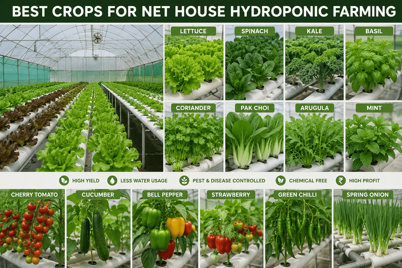 Best crops for net house farming grown in a controlled environment
