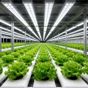 white Led grow light over large indoor farm