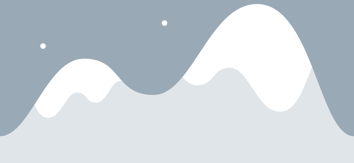 Abstract minimalist landscape: a large white mountain on the right, a smaller white hill on the left, pale blue sky with a few white dots