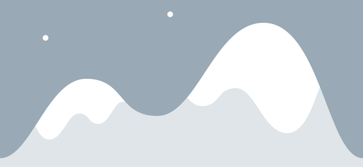 Abstract snowy landscape: large white mountains against a blue-gray sky with small white dots above.