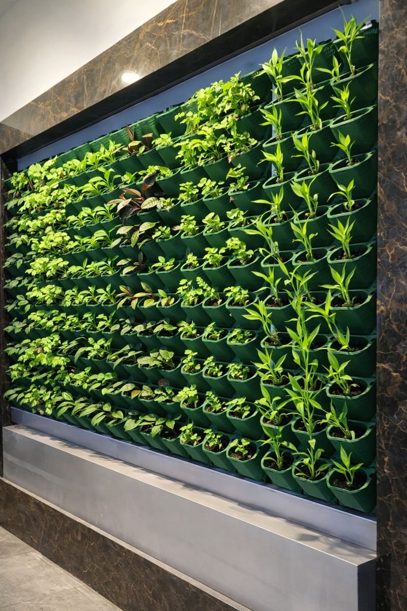 Marble-framed lobby living wall
