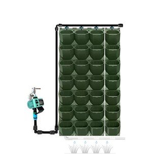 Tap timer feeding a drip line with PVC drain tubes